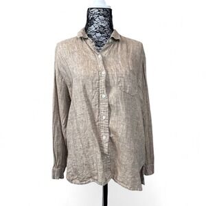 J.Jill Love Linen Button Front Top Medium Neutral Long Sleeve Relaxed Fit‎ Coast
